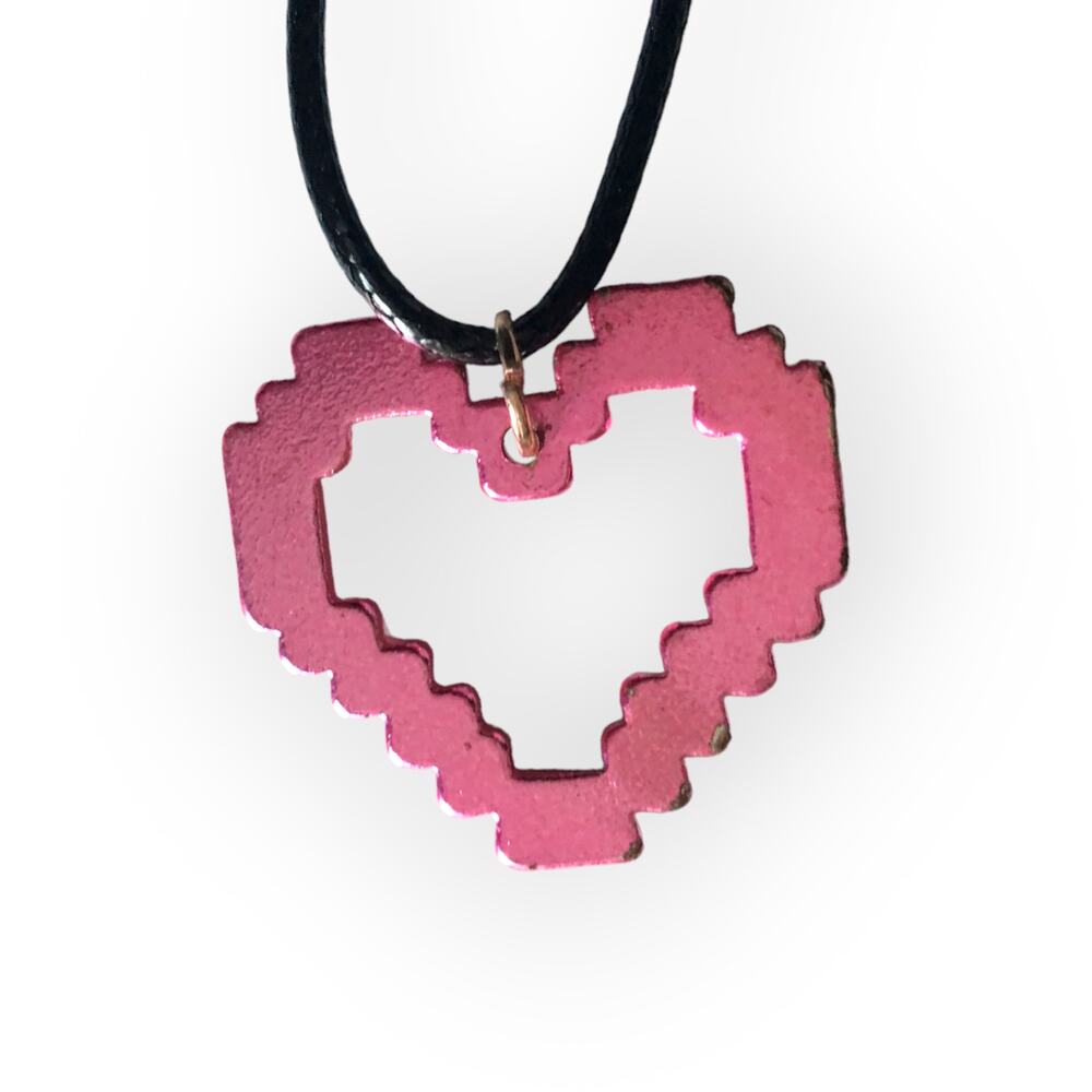 Pink pixel heart pendant necklace